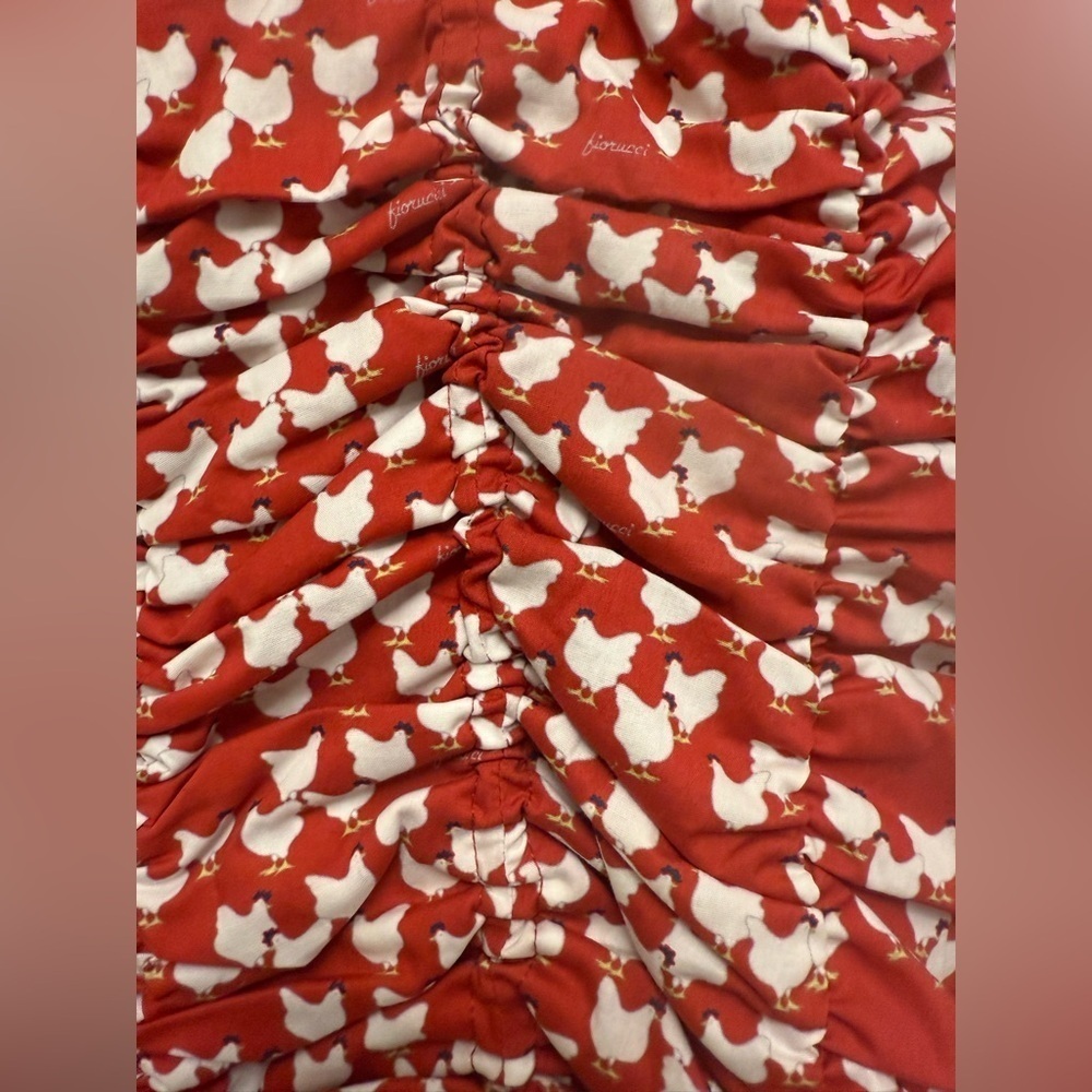 Fiorucci Women’s Red White Chicken Print Ruched Mini Dress Halter Size 42 - Picture 4 of 9
